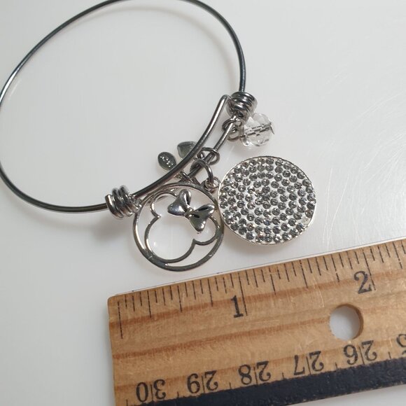 Minnie Mouse Rhinestone Charm Bracelet Stainless Steel Adjustable Bangle Crystal - Picture 4 of 5
